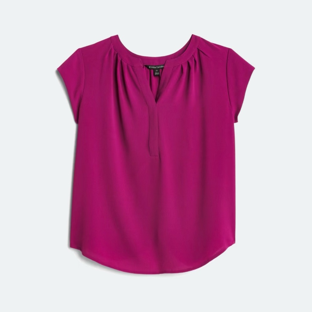 41 Hawthorn Morey Split Neck Short Sleeve Magenta Blouse